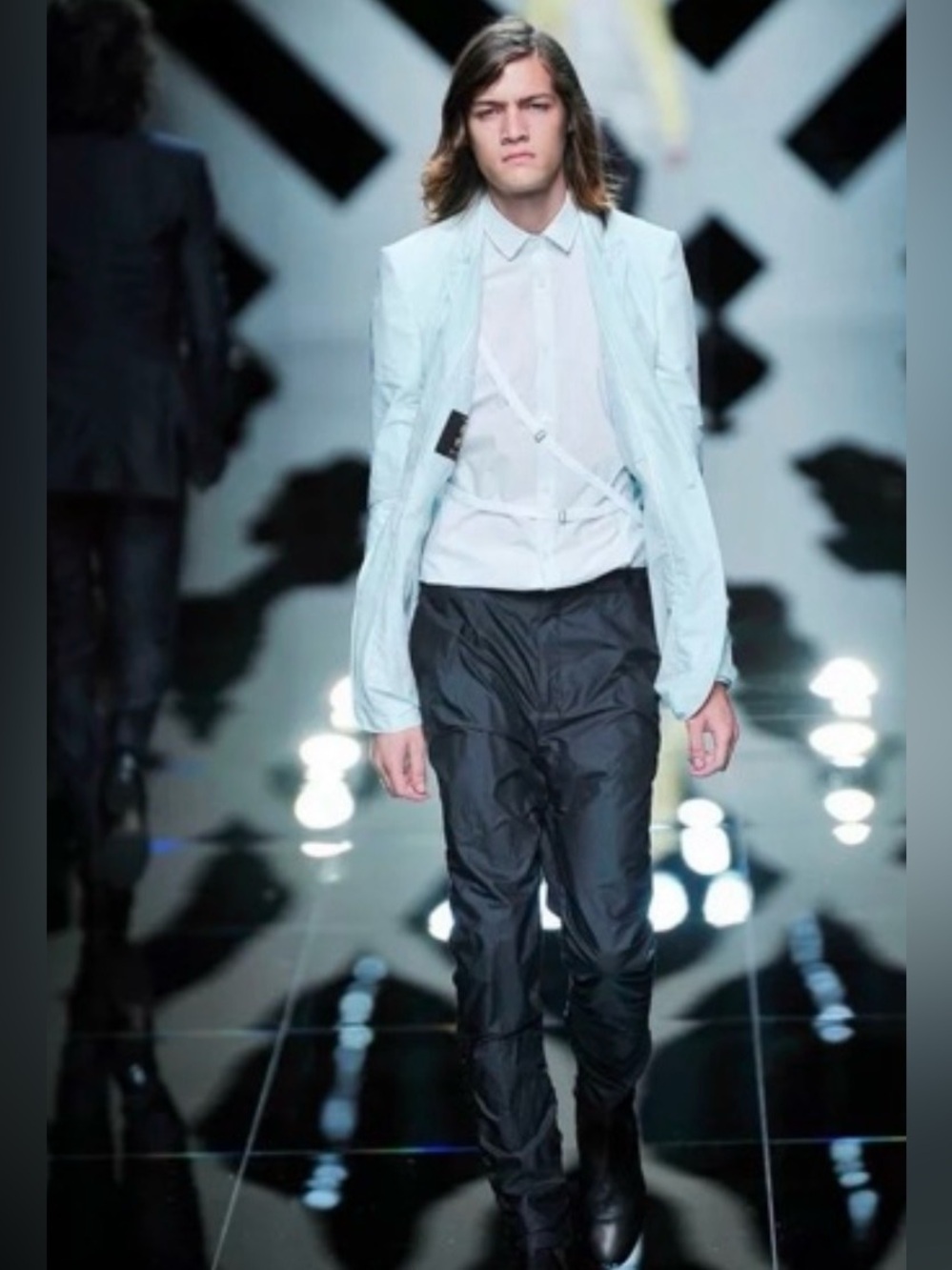 Burberry prorsum runway bondage strap white shirt  baby blue pinstripe xs As is
